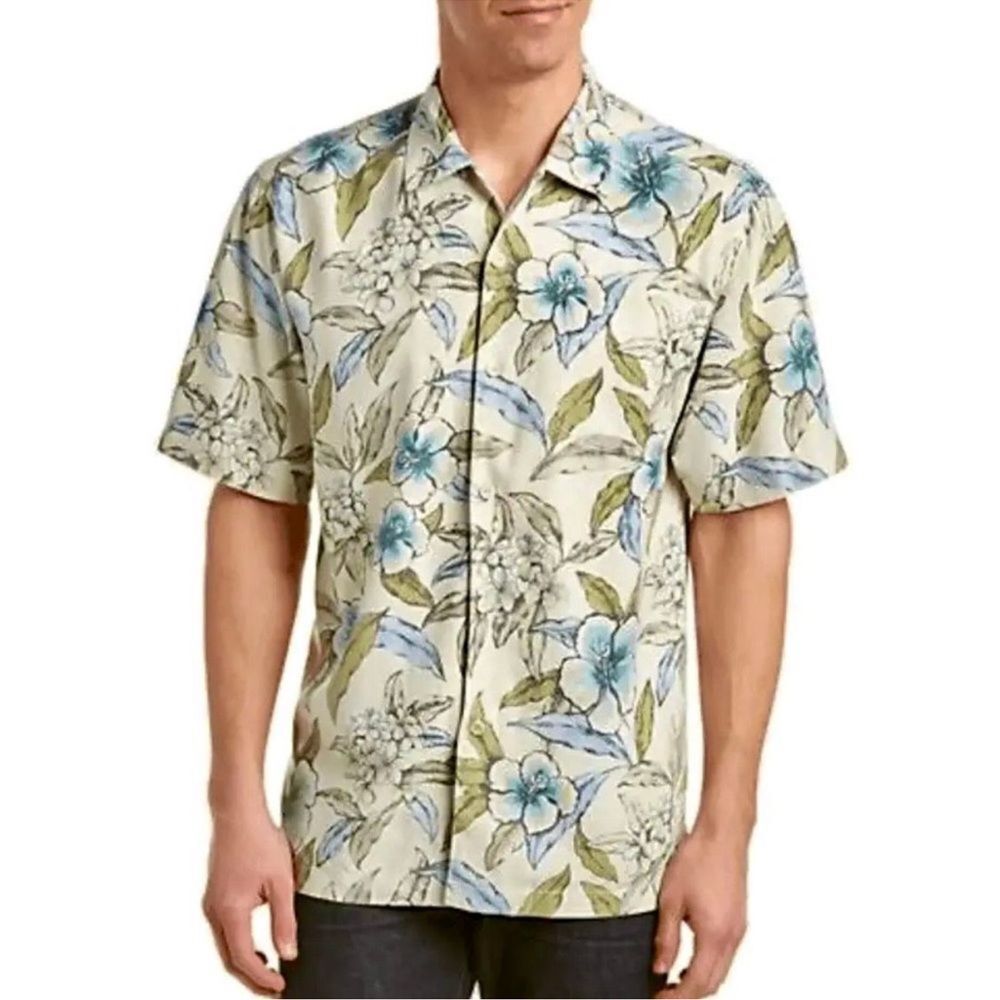 Tommy Bahama Garden of Hope Courage Silk Button Down Size XL Floral Tropical
